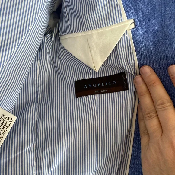 Curling Collection Blue and White Blazer with Tailored Fit & Nautical Touch - 36 - Picture 8 of 9